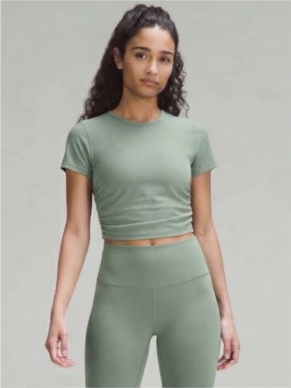 Lululemon “All It Takes” Ribbed Side Cinch Nulu T-Shirt in Grey Eucalyptus